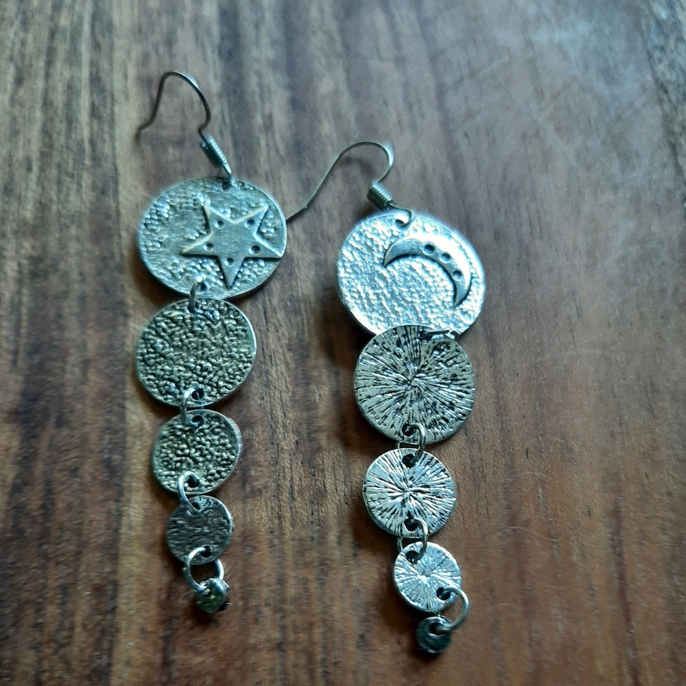 Silver Star and Moon Dangle Earrings